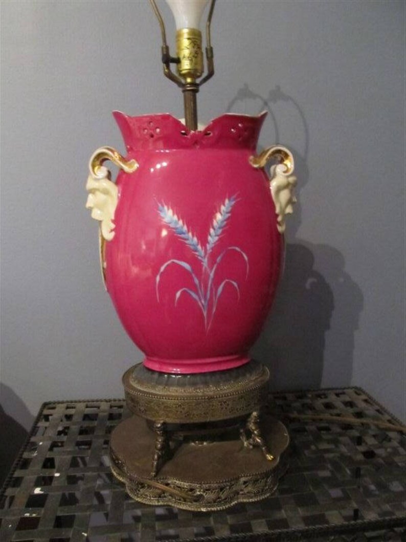 RARE Vintage Antique Victorian Baroque Style Porcelain Metal Brass Style English Table Lamp Home Decor