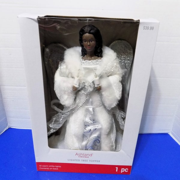 NEW Christmas Black Angel Tree Topper Lights Up