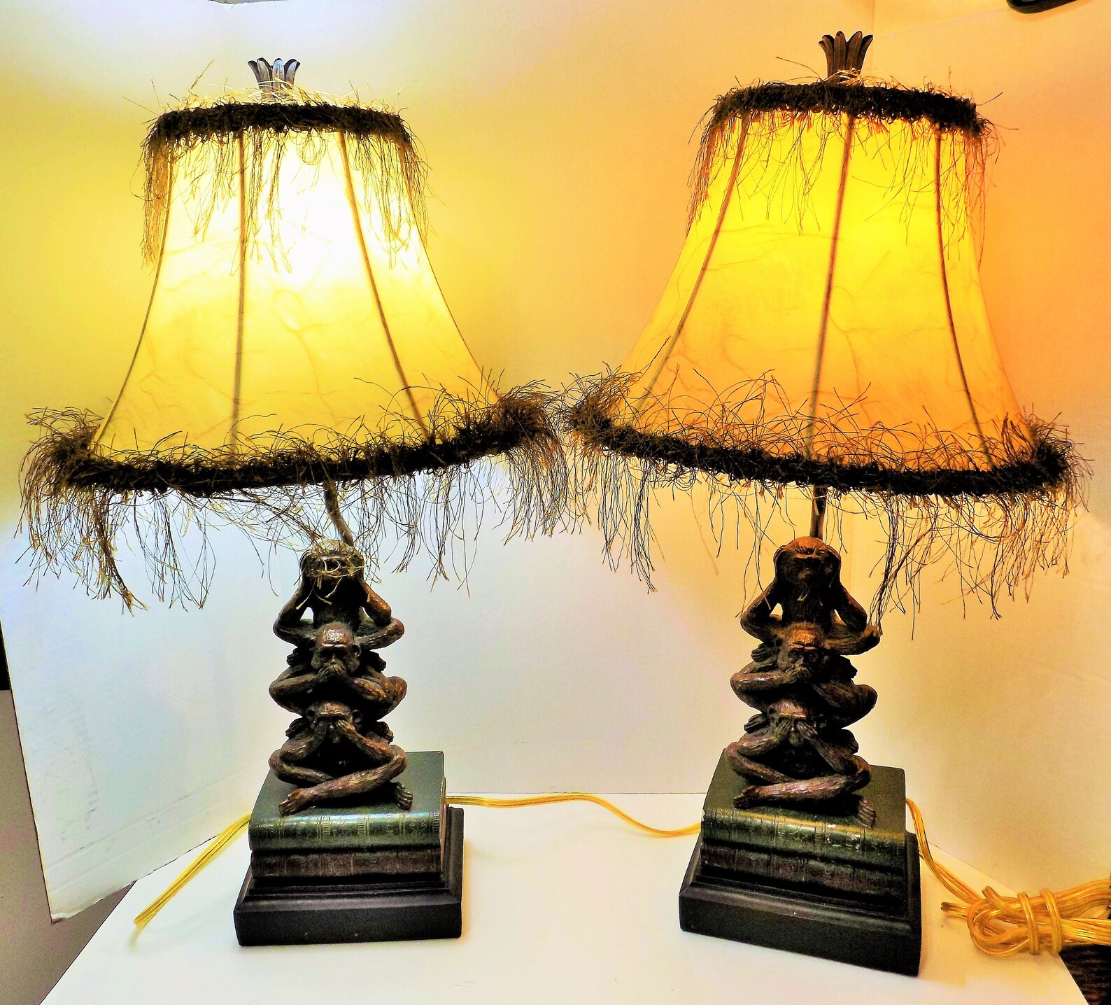 Exotic Monkey Table Lamps With Exotic Lamp Shades Set of 2 Etsy