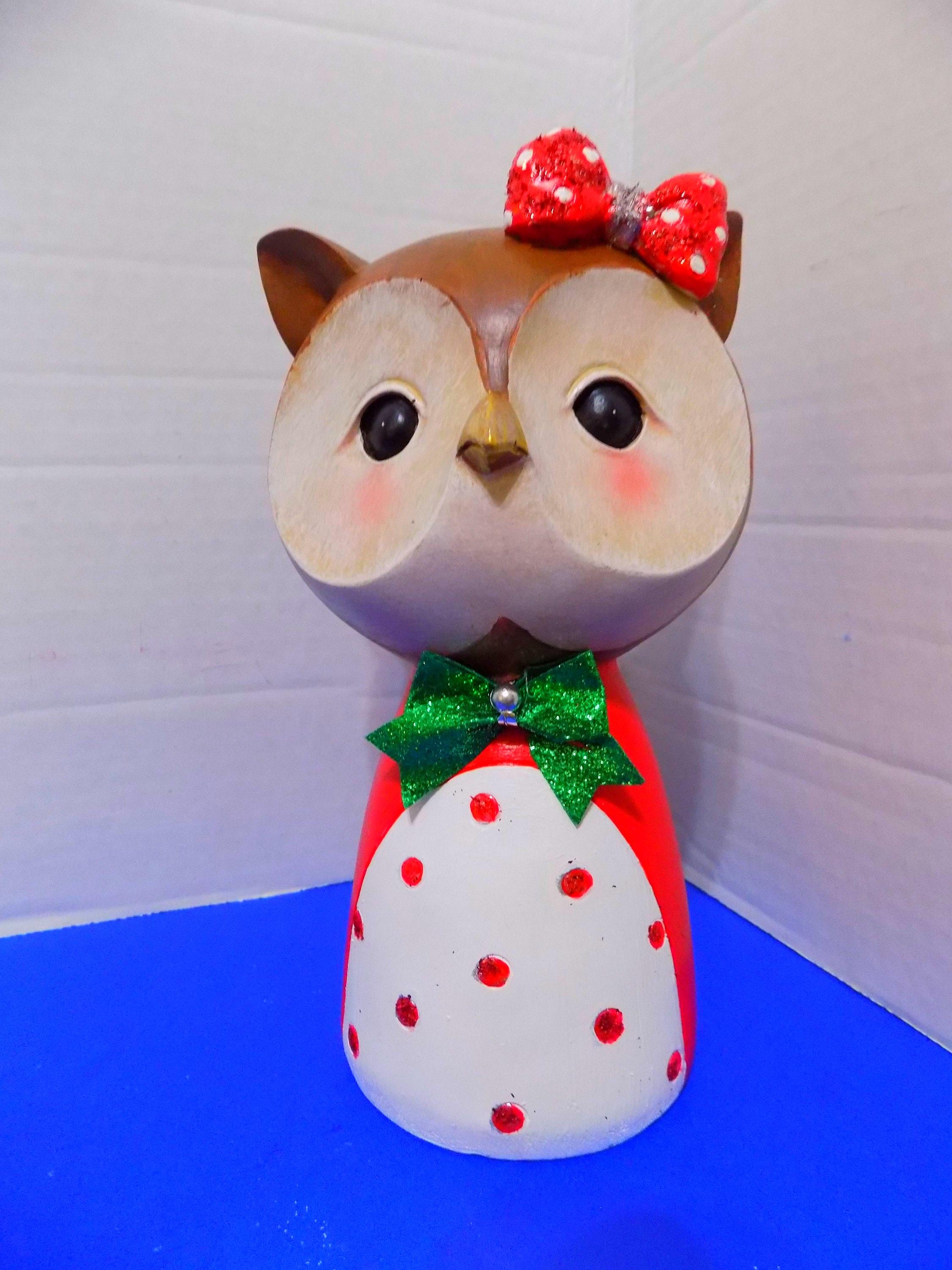NEW Christmas Holiday Little Girl Owl Figurine Winter Decor