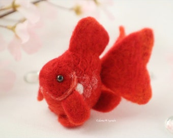 Red ryukin” fish aquarium Wool Felt Goldfish Needle Felting Miniature Fish Art demetyoubi