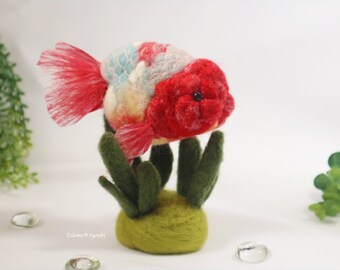 Cherry ranchu Wool Felt Goldfish Needle Felting  Art aqarium artdoll demetyoubi