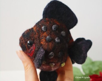 Made to Order  Needle felted animals needle fielting goldfish art "Black Pearl Scales” fish aquarium demetyoubi