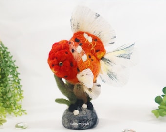 Calico oranda Wool Felt Goldfish Needle Felting Miniature Fish Art aqarium artdoll demetyoubi