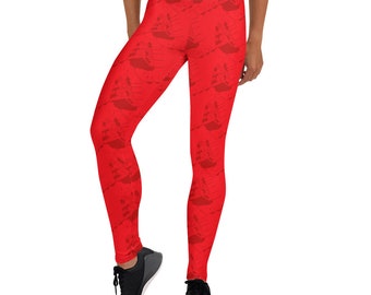 Leggings "Fku" by SCEB - bright red and dark red abstract pattern