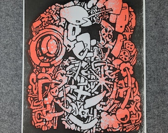Red stone - Riso print - Risograph Print