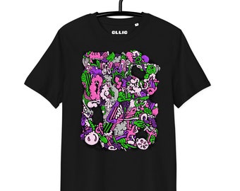 Ollio organic t-shirt nr.13 - Streetart wear, perfect gift for him or her, Abstract Artsy Tee, bubblegum style, cartoon art style