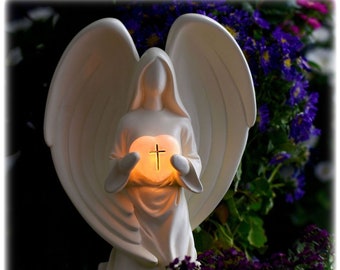 Solar Angel Statue Sympathy Gift to Comfort for Loss of Loved One, Gift Boxed with Condolence Card