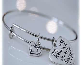 Memorial Bracelet Sympathy Gift with Condolences Card for Loss of Loved One, "Bonded Hearts" Bangle with Heart Charm, Gift Boxed