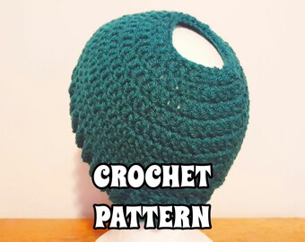 CROCHET PATTERN - Messy Bun / Ponytail Beanies - Instant Download