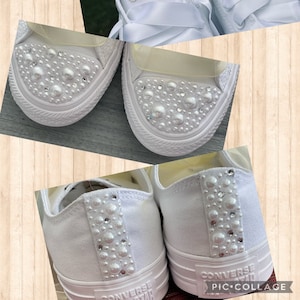 Pearl and Bling Bride Shoes, Groom shoes, Wedding Embroidered Sneakers, Wedding shoes, Decorated Wedding shoe (Low Top)Converse