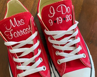 I DO Embroidered Bride wedding shoes, Groom Wedding wedding shoes, Monogrammed Sneakers,Decorated Sneakers (Low Top)Converse