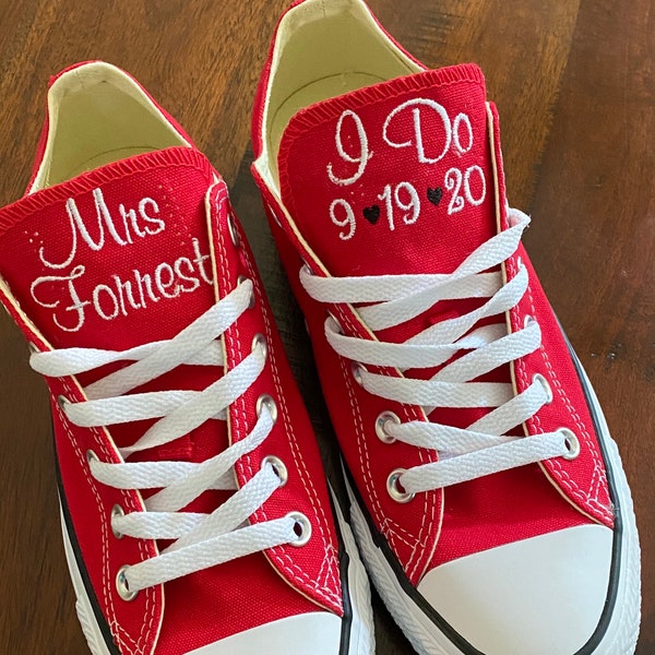 I DO Embroidered Bride wedding shoes, Groom Wedding wedding shoes, Monogrammed Sneakers,Decorated Sneakers (Low Top)Converse