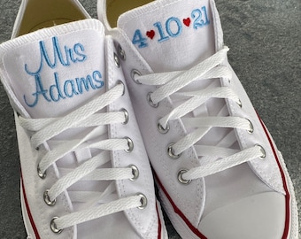 Bride Shoes, Groom shoes, Wedding Embroidered Sneakers. Wedding shoes, Groom sneakers, Decorated Sneakers (Low Top)Converse