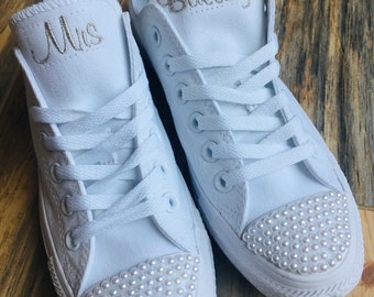 white converse with pearls