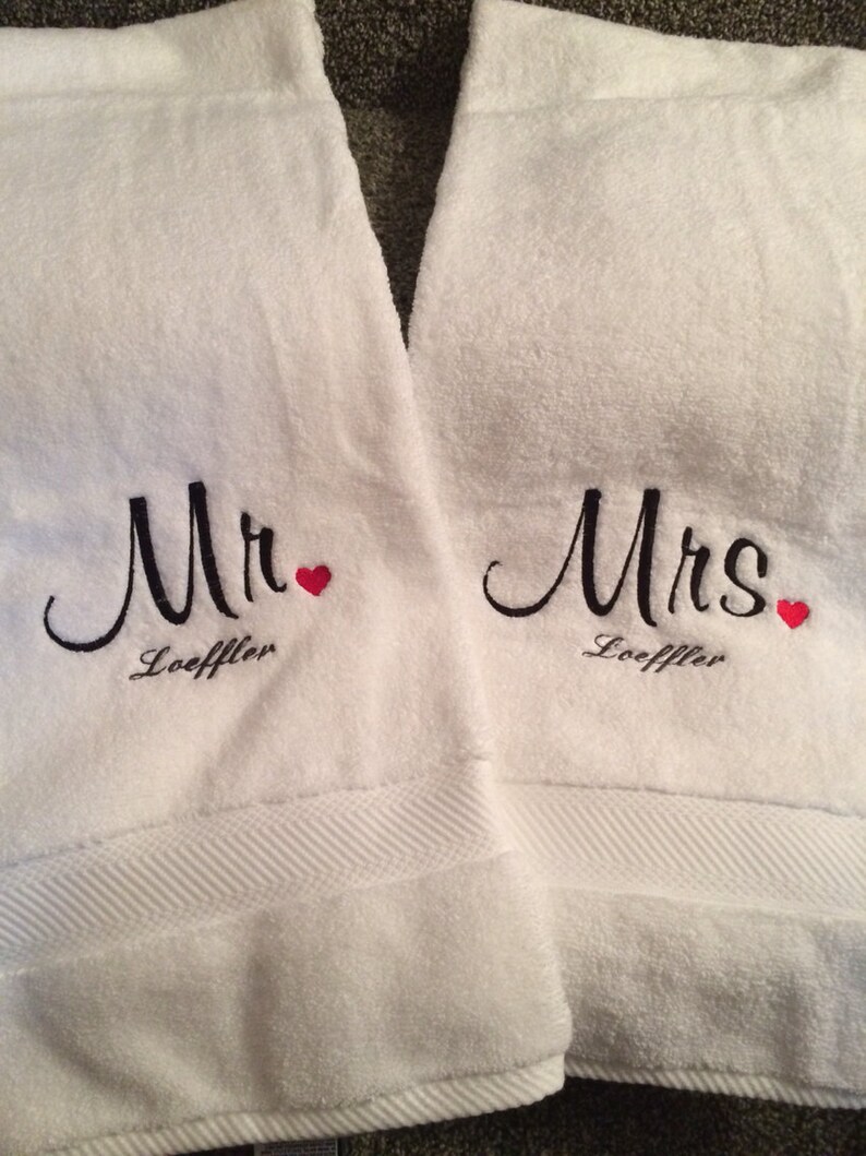 Embroidered Monogrammed Wedding Gift Towels Mr & Mrs Towels Etsy