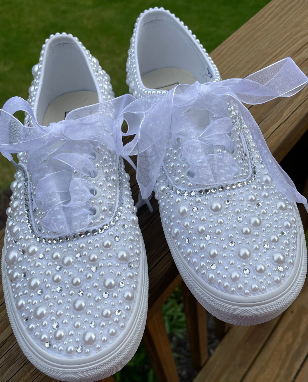 Pearl and Bling Covered Van Sneakers Wedding Sneakers - Etsy