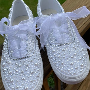 Pearl and Bling covered Van sneakers, wedding sneakers,Vans