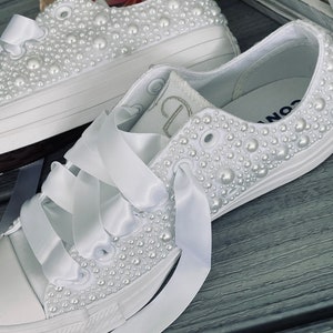 PEARL Encrusted Converse, Bride Shoes, Wedding Embroidered Wedding ...