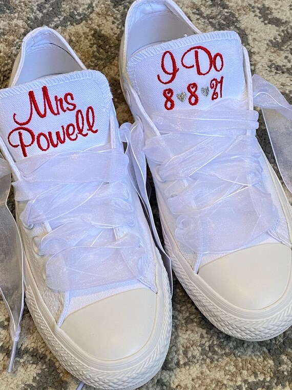 I DO Embroidered Bride wedding shoes Groom Wedding wedding shoes Monogrammed Sneakers Decorated Sneakers Low Top Converse