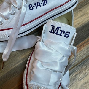 Parel teen bruiloft sneaker Lint veters Bling Bride Shoes | Etsy België