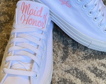 Maid of honor Shoes, Matron of Honor shoes, Wedding Embroidered Sneakers. Bridal party sneakers, Decorated Sneaker (Low Top)Converse