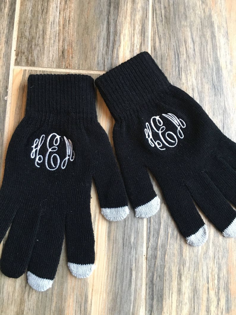 Embroidered Winter Texting Gloves With Monogram Tech Glove Etsy