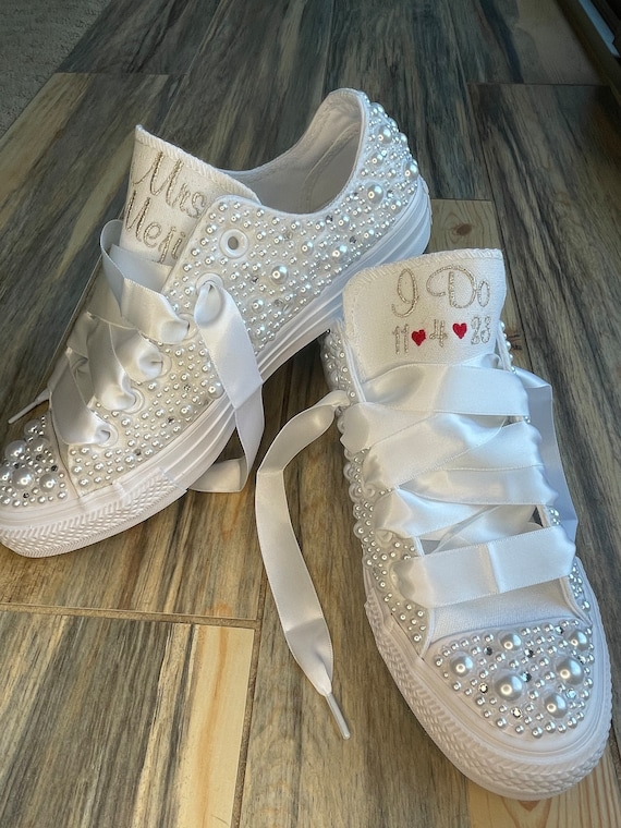 PEARL & BLING Encrusted Converse Bride Shoes Wedding - Etsy