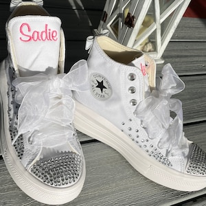 Converse Platform Move Hi Top Pearl Schuhe, Plateau Move Low Top, Wedding Sneaker, Bling Bat Mitzvah Schuhe, Brautschuhe, Sweet 16