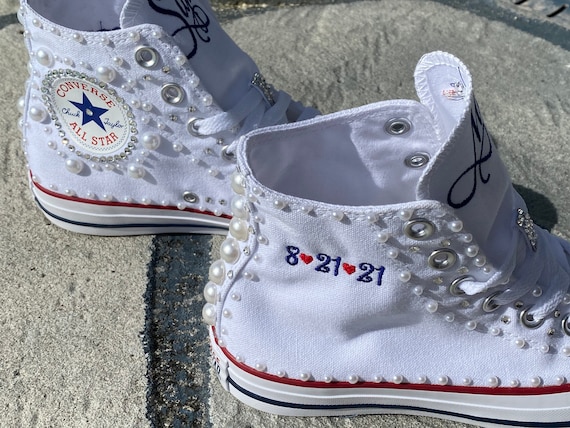 Hi Top Pearl Sweet 16 Schuhe Bestickter Sneaker Bling Bat Mitzvah Schuhe Hochzeit Bling Sneakers BrautschuheConverse Etsy