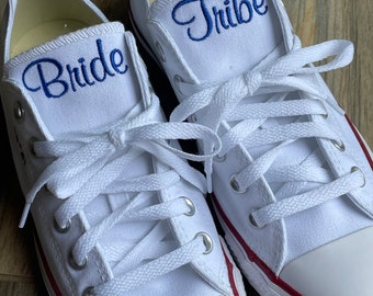 Bridesmaid shoes, Bride Tribe shoes, Maid of honor Shoes, Wedding Embroidered Sneakers. Bridal party sneakers, (Low Top)Converse