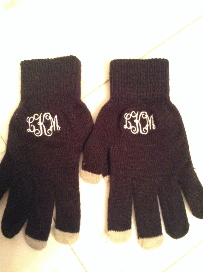 Embroidered Winter Texting Gloves With Monogram Tech Glove Etsy