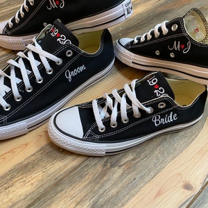 Bride Shoes, I Do (instep) Date (outside) Groom shoes, Wedding Embroidered Wedding Sneakers, Decorated Tennis shoe( low Top)Converse