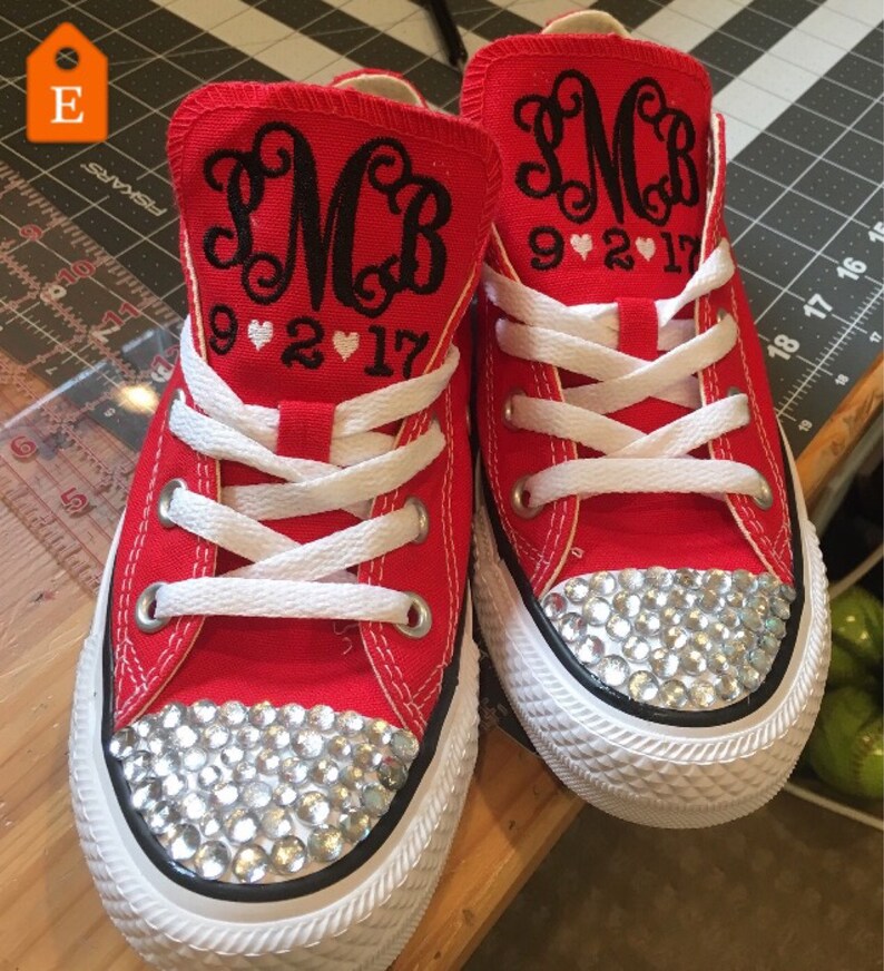 Embroidered converse Bling Wedding shoes Monogrammed Etsy