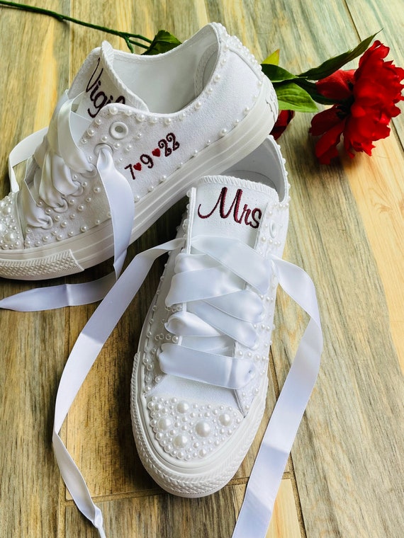 Goteo dignidad ajuste Zapatos de boda perlas bordadas zapatillas con incrustaciones - Etsy México