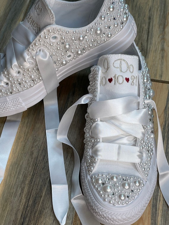 PEARL and BLING Encrusted Converse Bride Shoes Wedding | Etsy