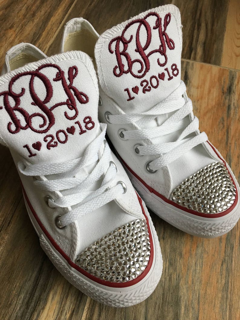 Embroidered converse Bling Wedding shoes Monogrammed Etsy