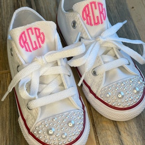 Flower girl shoes, PEARL encrusted, Ring Bearer shoes, Chucks sneakers, Custom Kid sneakersConverse