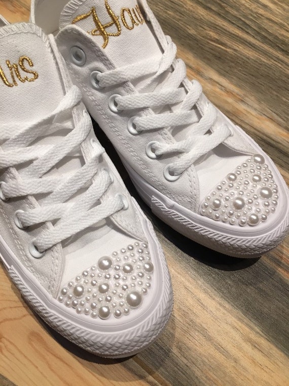 Sneakers with pearl bow clearance