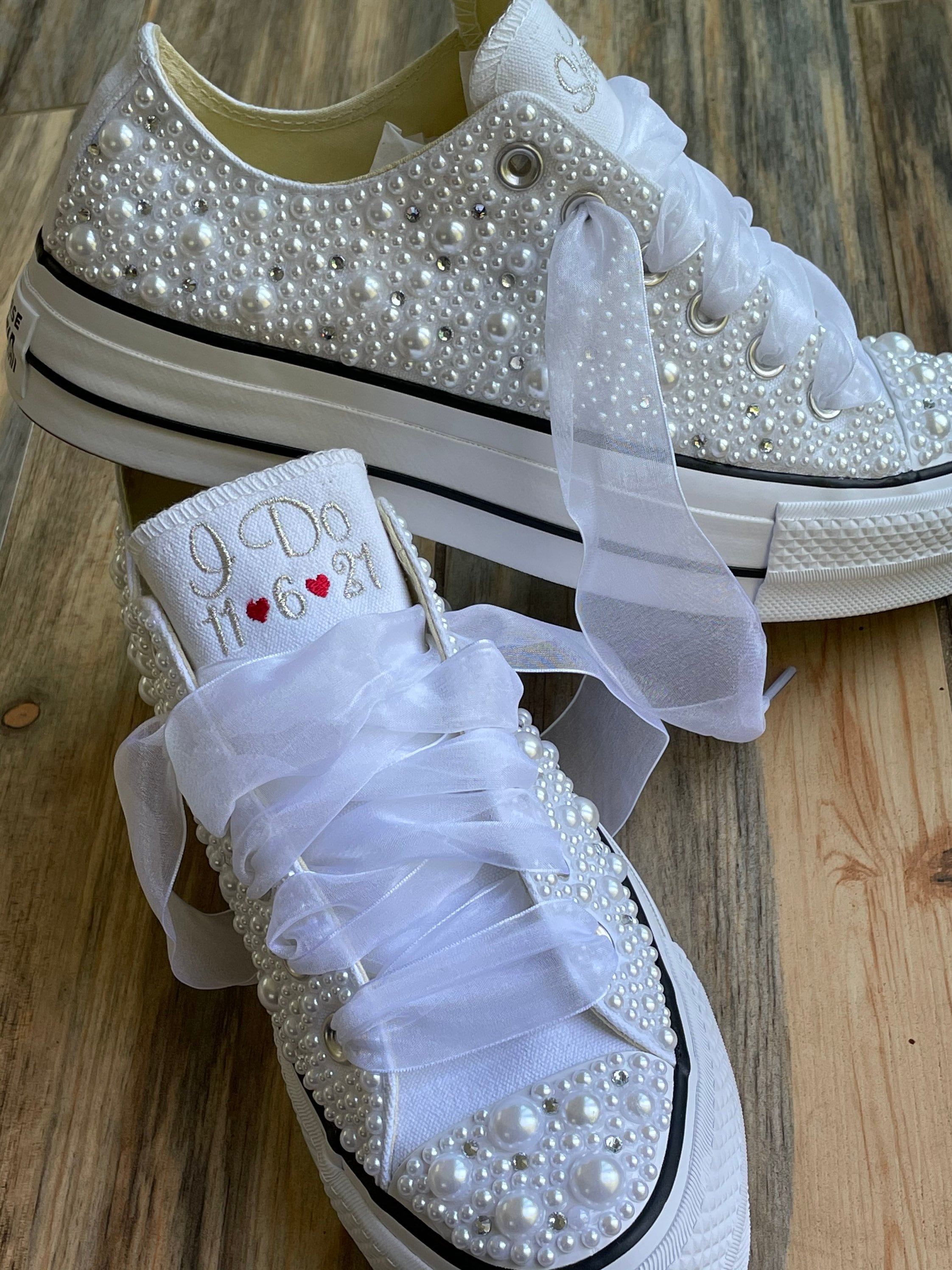 PEARL and BLING Encrusted PLATFORM Converse Bride Shoes | Etsy