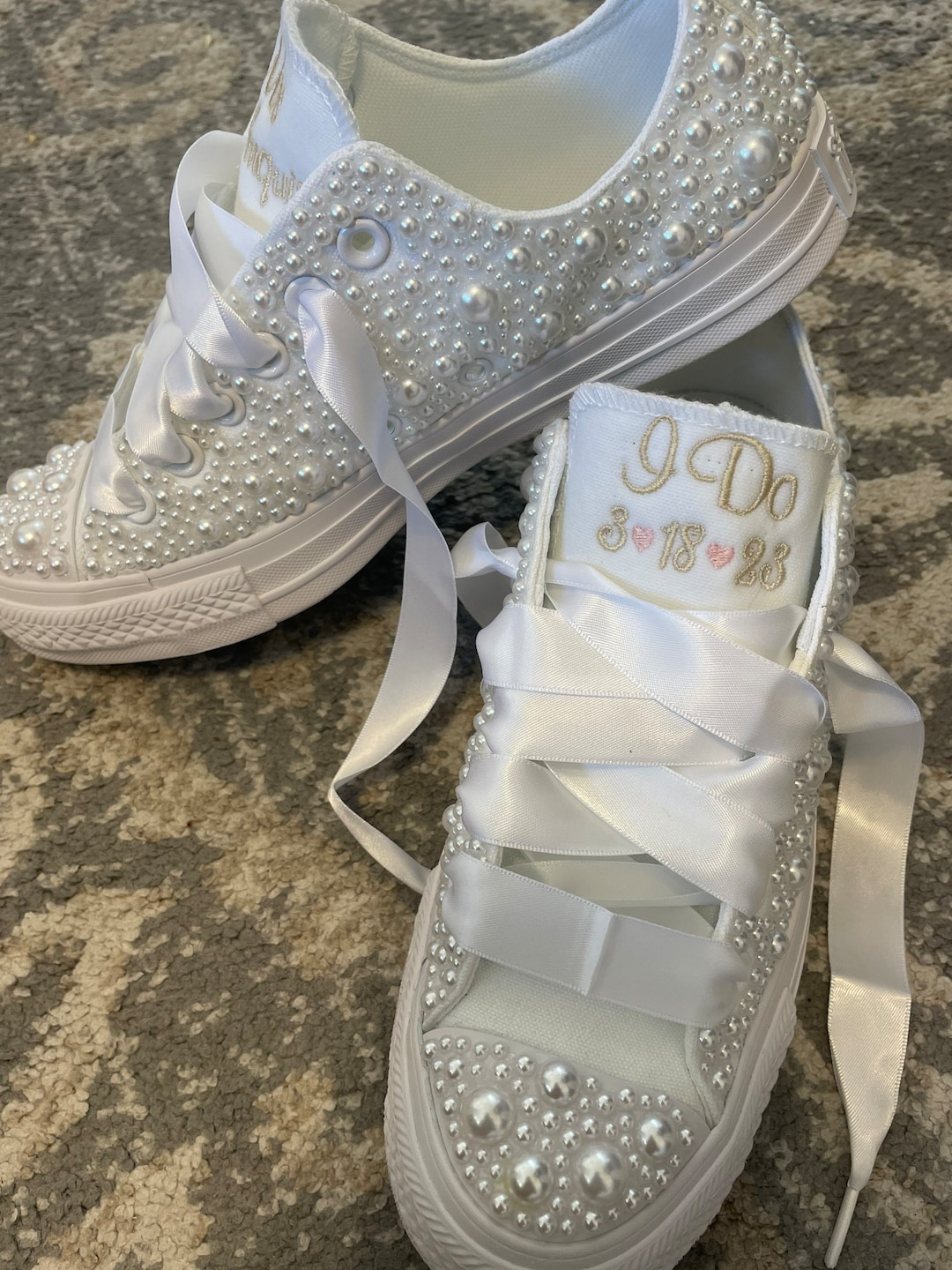 PEARL Encrusted Converse Bride Shoes Wedding Embroidered - Etsy
