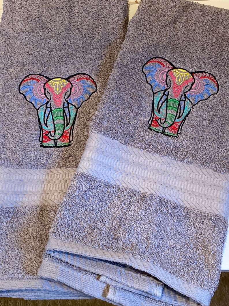 Elephant Towel Embroidered Towels Housewarming Gift Etsy