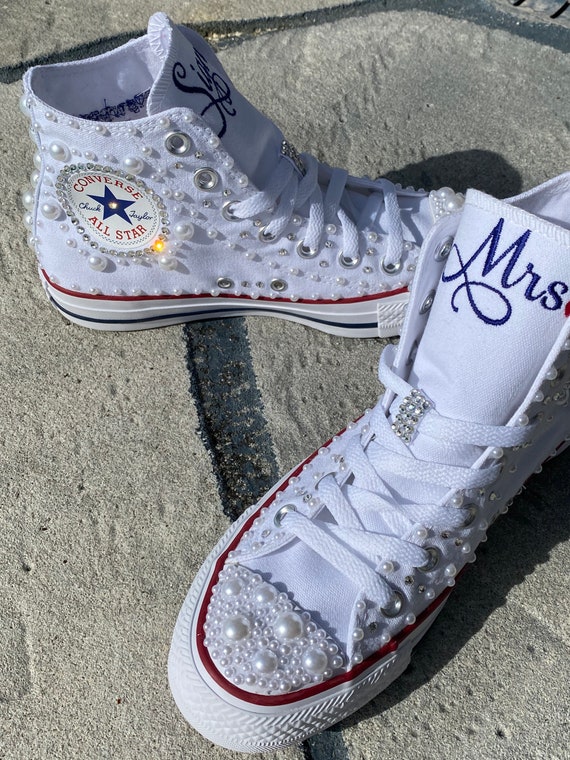 Hi Top Pearl Wedding scarpe Sneakers ricamate Scarpe Bling