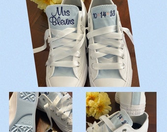 Blue wedding shoe, Embroidered Sneakers. Groom sneakers, Bride sneakers, Wedding sneakers (Low Top)Converse