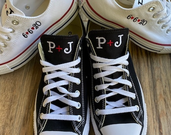 Embroidered Wedding Sneakers: Personalized Bride & Groom Converse