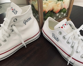 Bride Shoes, Groom shoes, Wedding Embroidered Converse Sneakers, Wedding shoes, Groom sneakers, Decorated Converse Low Top, Hi Top