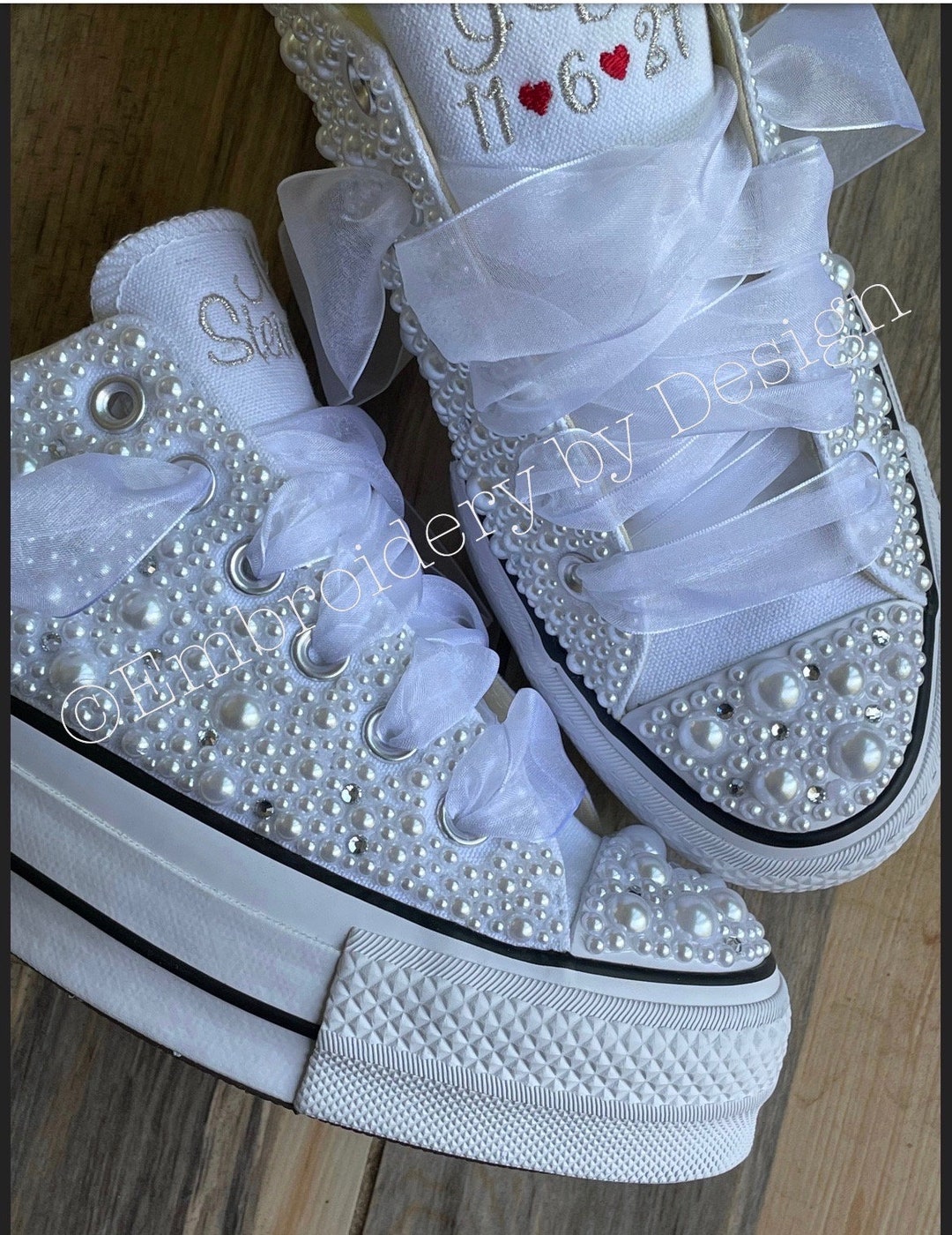 PEARL and BLING Encrusted PLATFORM Converse, Bride Shoes, Wedding ...