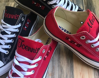 Bride Shoes, Groom shoes, Wedding Embroidered Sneakers. Groom sneakers, Decorated Sneakers  (Low Top)Converse