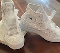 Converse Platform and Non platform Hi Top Pearl shoes, Embroidered sneaker, Kids shoe, Bat Mitzvah shoes, Wedding Bling Sneakers,  Sweet 16 product logo