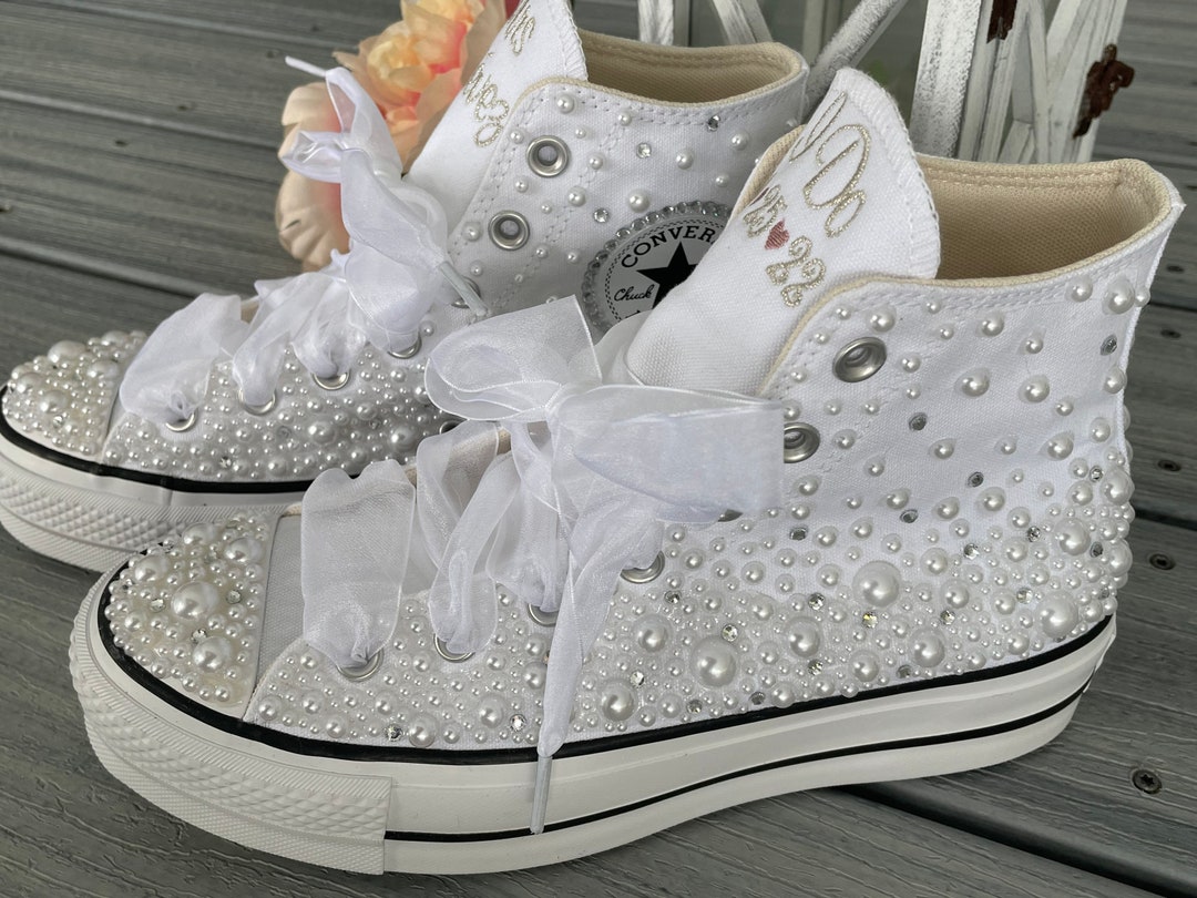 Converse Platform Hi Top Pearl Shoes, Embroidered Sneaker, Bling Bat ...